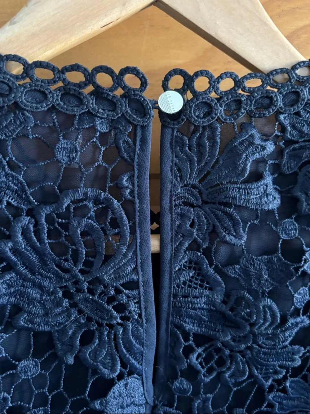 Ted Baker Navy Floral Lace Ruffle Sleeve Top - Picture 4 of 6